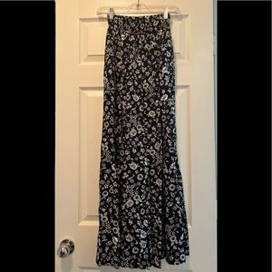 Black with White Flowers Bell Bottom Flare Pants.